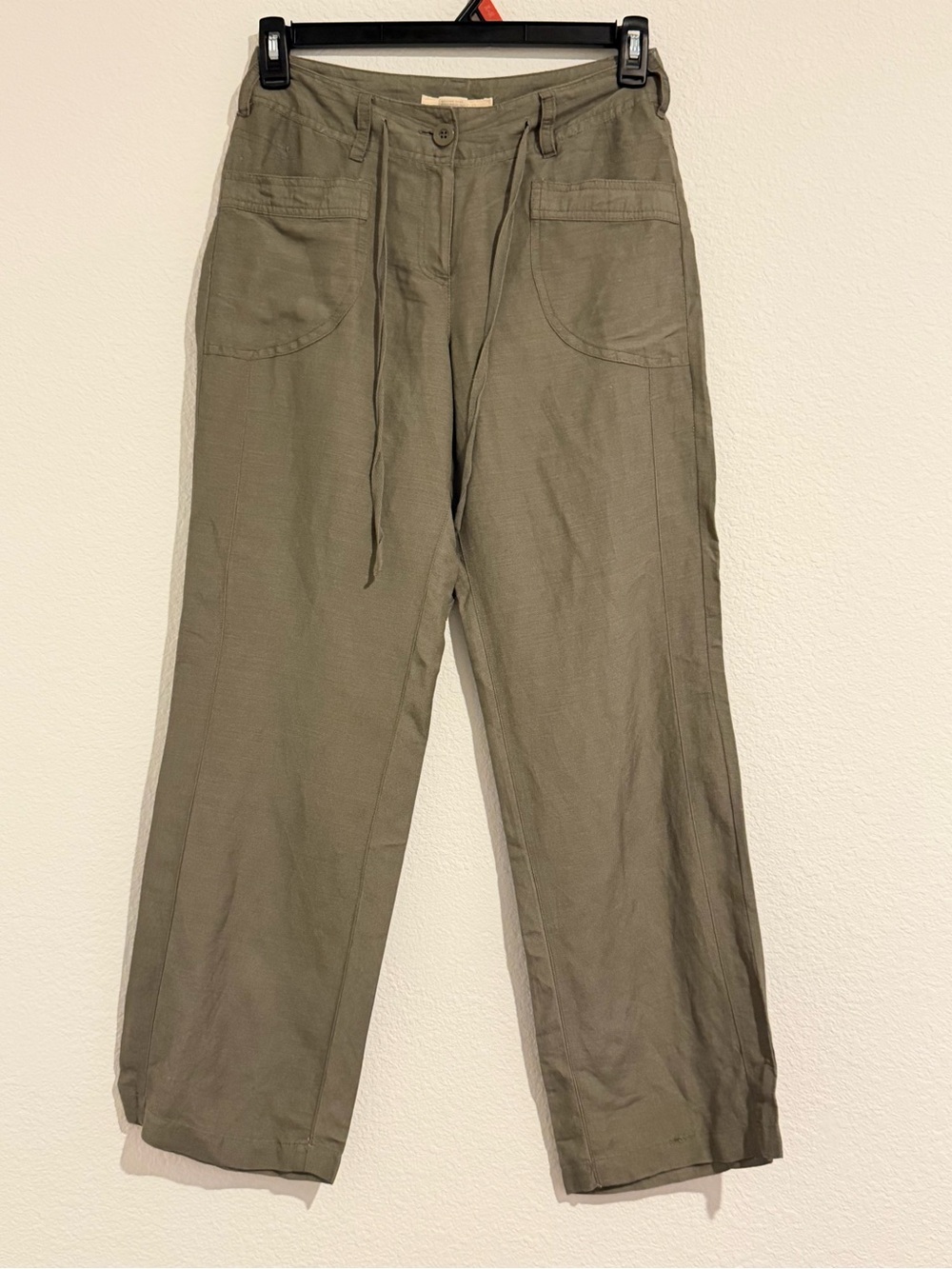 Sandro Olive Linen Drawstring Casual Chinos 4P